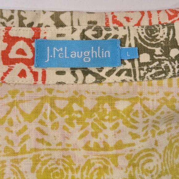 J. McLaughlin Men's 100% Linen Geo Hawaiian Inspired Print Button-Up Shirt, Sz L - Picture 5 of 7